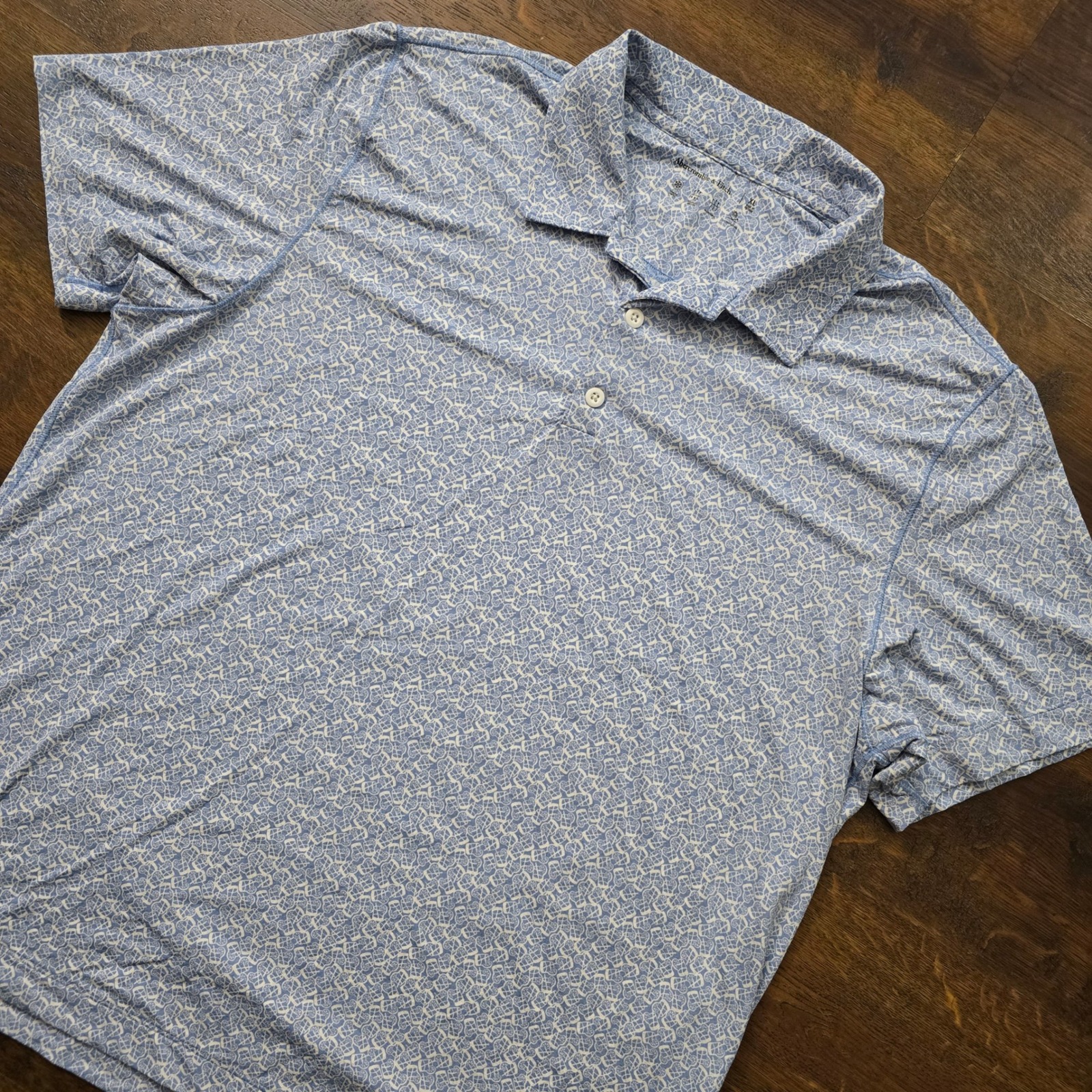 Abercrombie & Fitch Mens Xl Blue Drink Aop Performance Polo Shirt Golf Cooling
